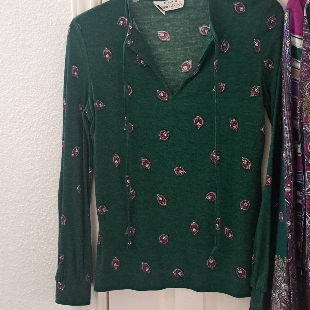 Vintage Robert Janan Green Paisley Print Skirt Set Sz 6 - Picture 2 of 10